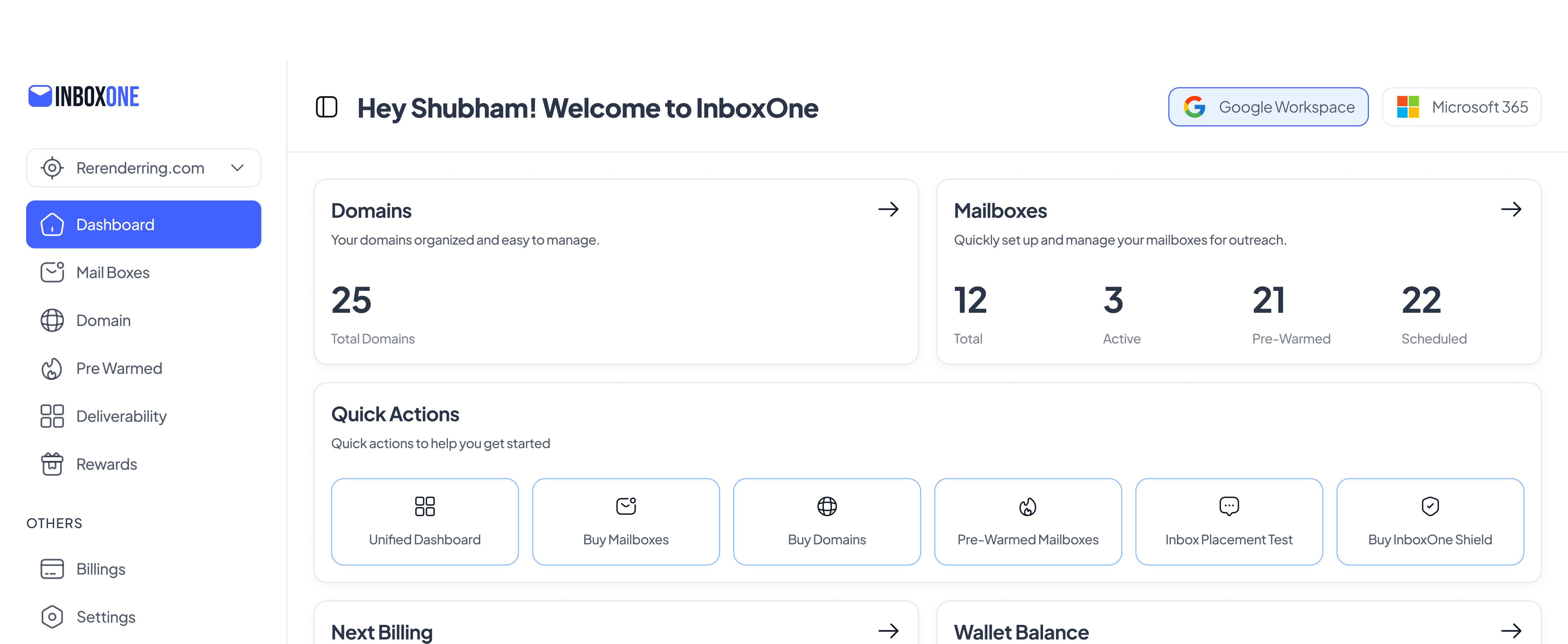 Inbox One Dashboard